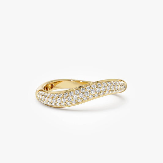 14k Three Row Diamond Pave Wave Ring