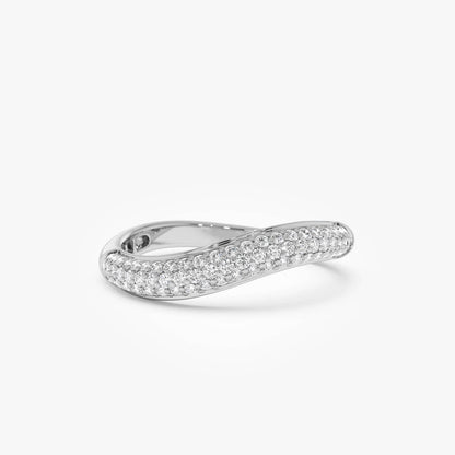 14k Three Row Diamond Pave Wave Ring