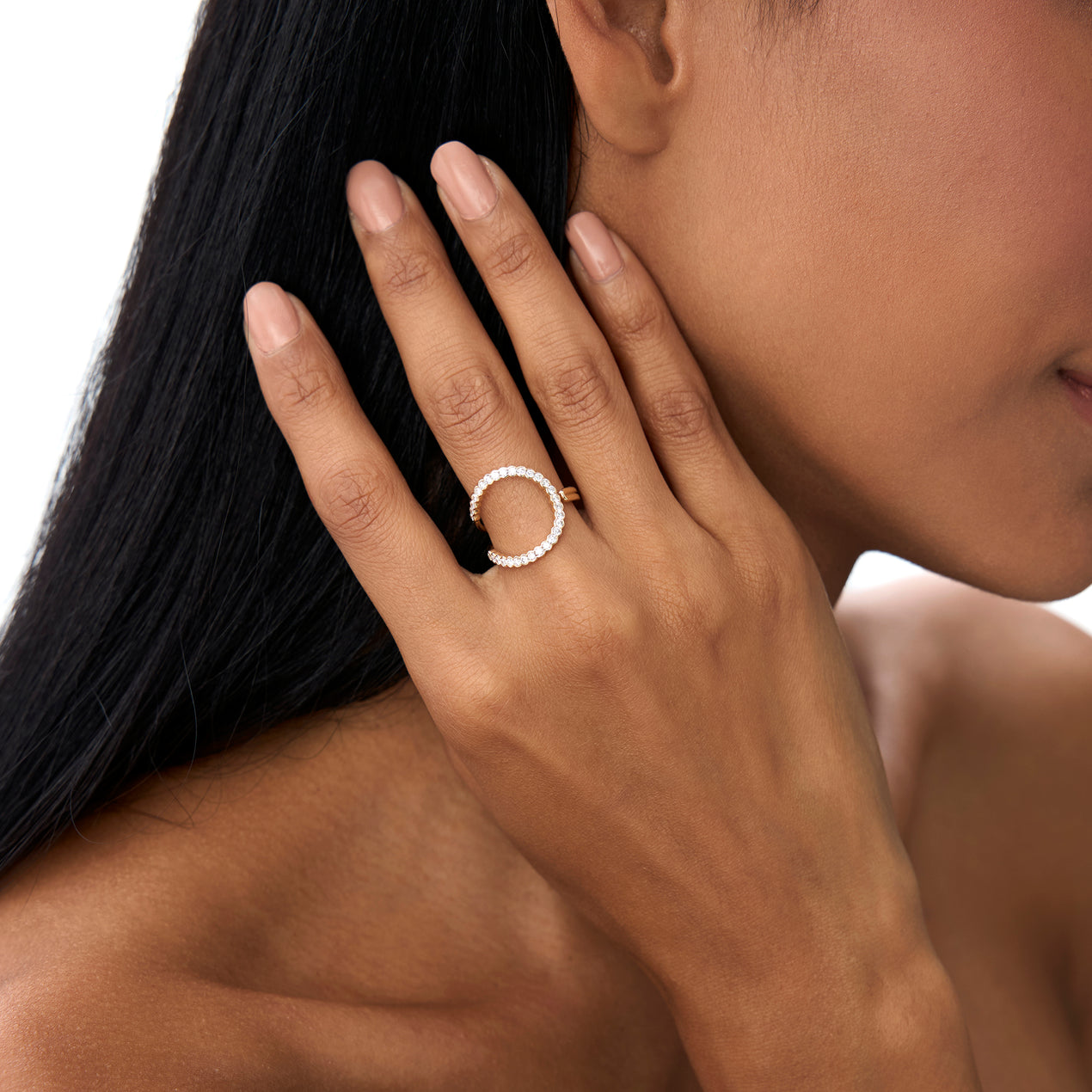 14k Unique Half Bezel Diamond Ring