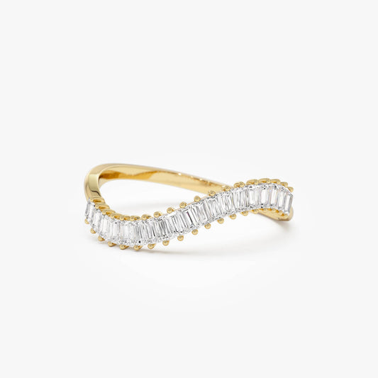 14k Unique Wave Design Baguette Diamond Ring