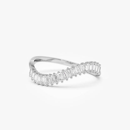 14k Unique Wave Design Baguette Diamond Ring