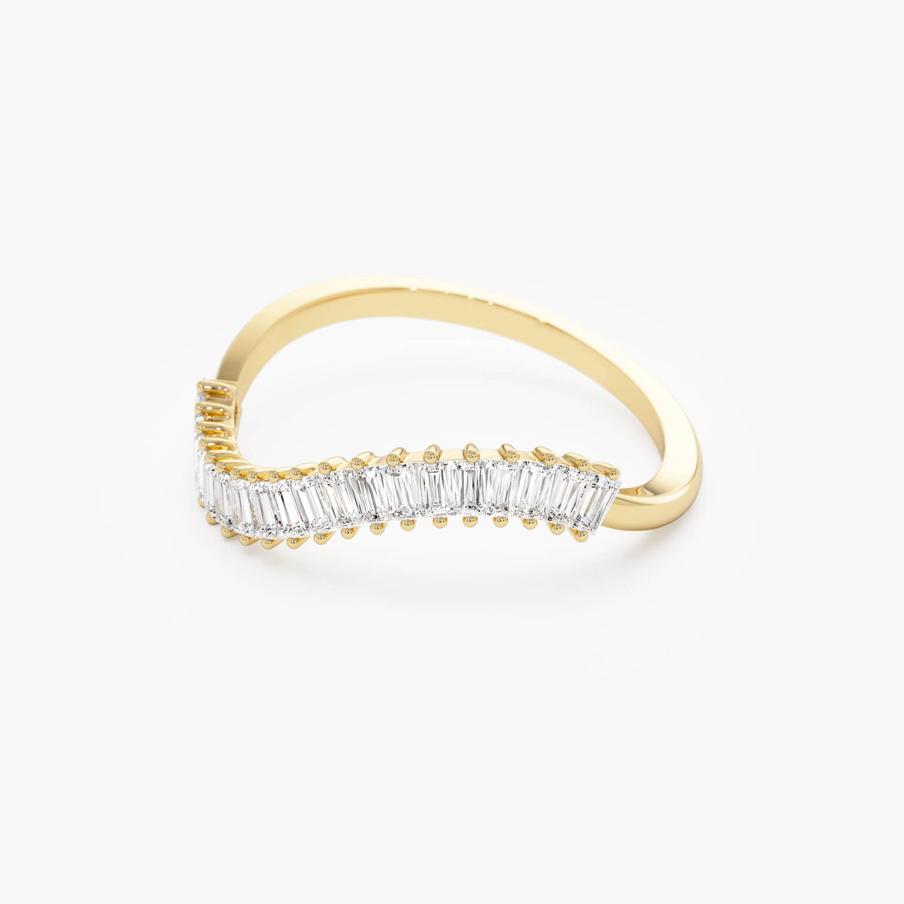 14k Unique Wave Design Baguette Diamond Ring