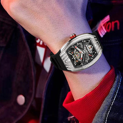 Barrel Shape Watch in White Gold with Diamonds
