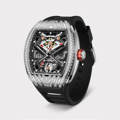 Barrel Shape Watch in White Gold with Diamonds