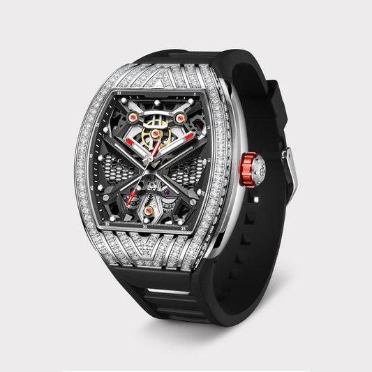 Barrel Shape Watch in White Gold with Diamonds