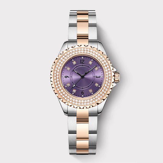Round Watch in Rose Gold with Diamonds