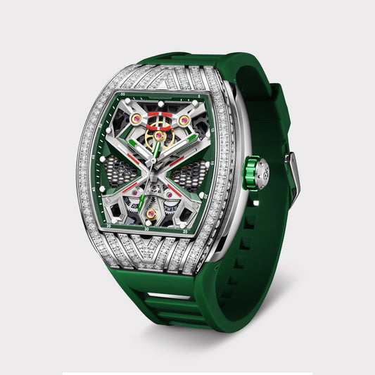 Barrel Shape Watch in White Gold with Diamonds