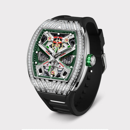 Barrel Shape Watch in White Gold with Diamonds