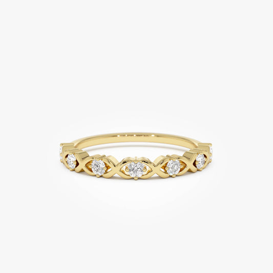 14k X O Design Diamond Wedding RIng
