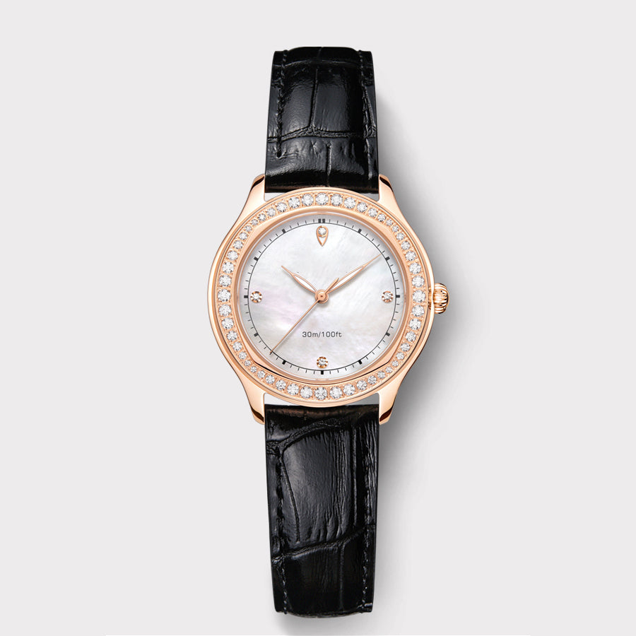 Round Watch in Rose Gold with Diamonds
