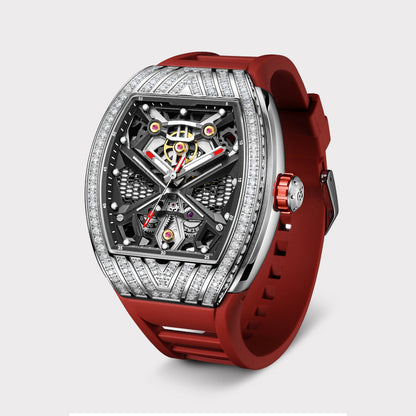 Barrel Shape Watch in White Gold with Diamonds