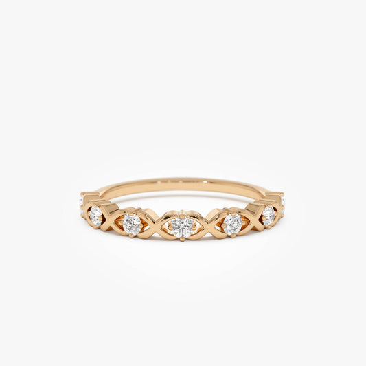 14k X O Design Diamond Wedding RIng
