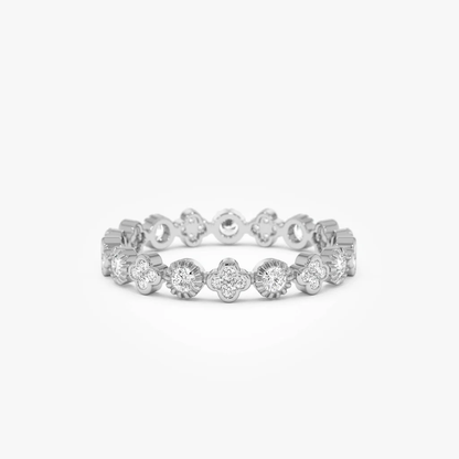 14K Diamond Eternity Bezel and Clover Ring | Four-Leaf Clover & Eternal Circle Design | Lucky Symbolism Jewelry | VLOVE