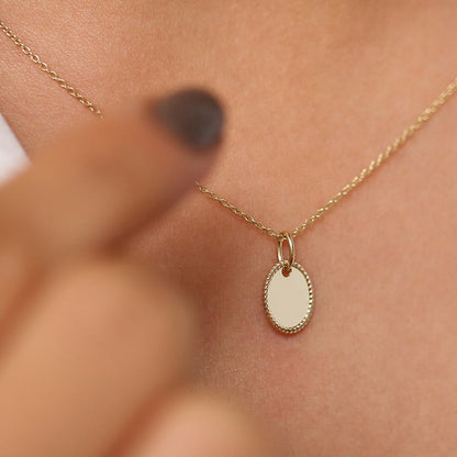 Personalized Initial Necklace | 14K Gold Mini Oval Pendant with Rope Edge | Custom Monogram Jewelry Gift
