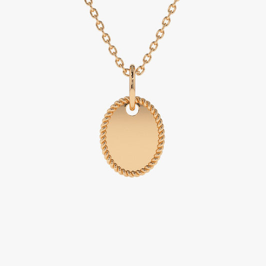 Personalized Initial Necklace | 14K Gold Mini Oval Pendant with Rope Edge | Custom Monogram Jewelry Gift