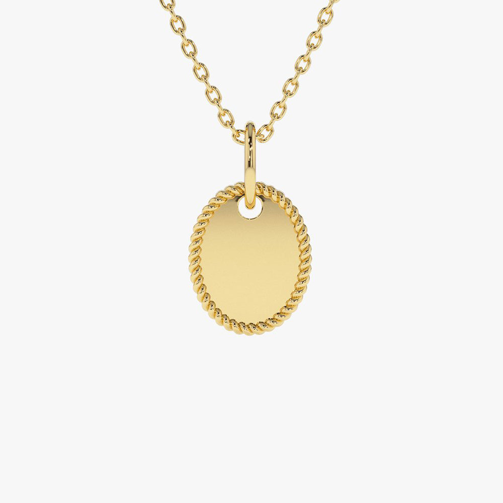 Personalized Initial Necklace | 14K Gold Mini Oval Pendant with Rope Edge | Custom Monogram Jewelry Gift