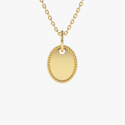 Personalized Initial Necklace | 14K Gold Mini Oval Pendant with Rope Edge | Custom Monogram Jewelry Gift