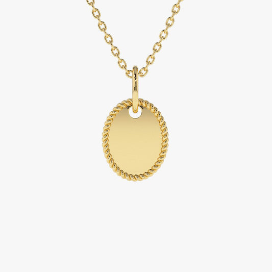 Personalized Initial Necklace | 14K Gold Mini Oval Pendant with Rope Edge | Custom Monogram Jewelry Gift
