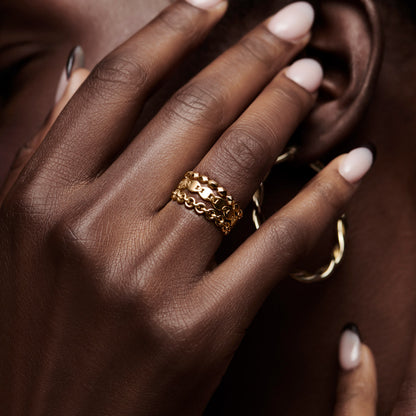 14K Gold Chain Link Ring | Solid Gold Stackable Band | Unisex Jewelry for Men & Women | VLOVE