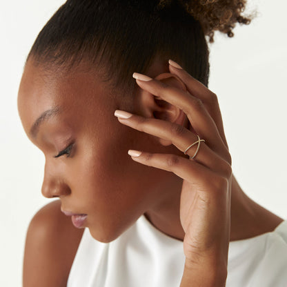 14K Beaded Cross Ring | Stackable Statement Jewelry | Handmade Gold Band for Women | VLOVE