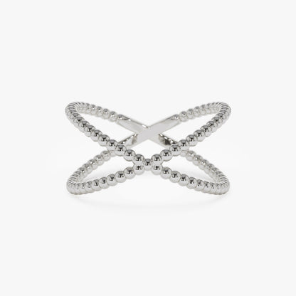 14K Beaded Cross Ring | Stackable Statement Jewelry | Handmade Gold Band for Women | VLOVE