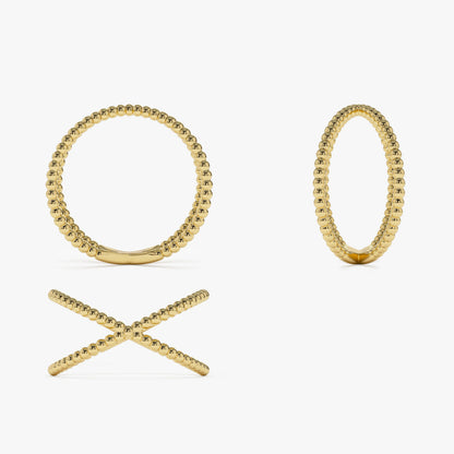 14K Beaded Cross Ring | Stackable Statement Jewelry | Handmade Gold Band for Women | VLOVE