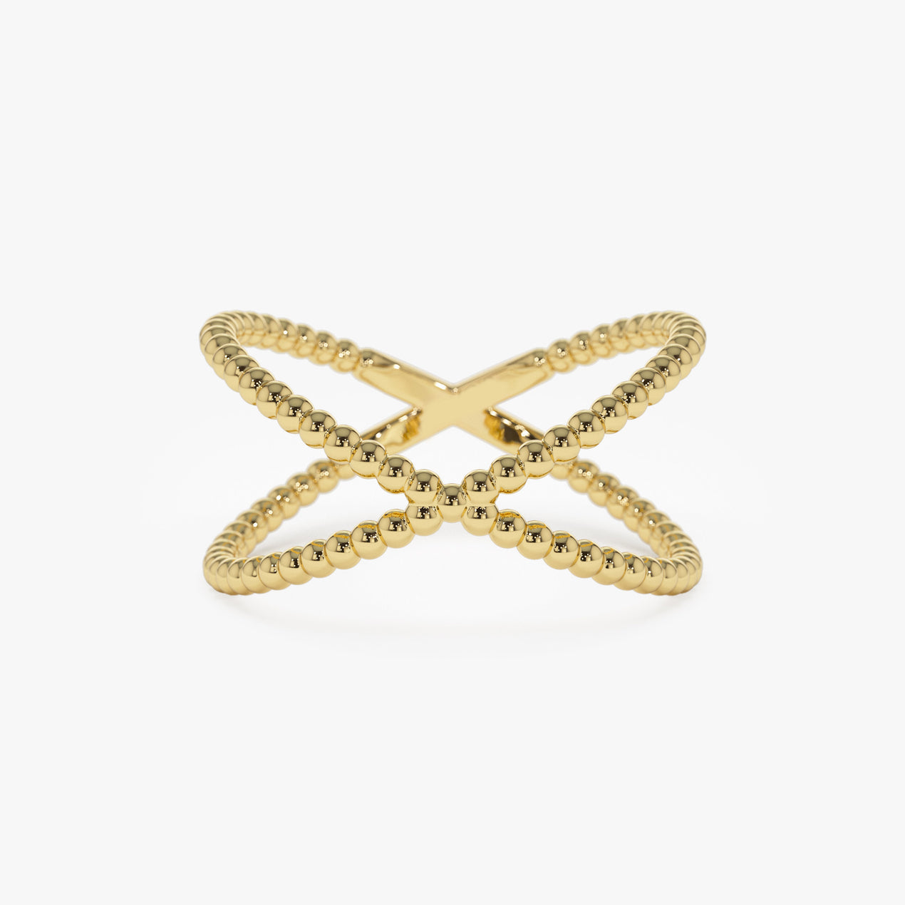 14K Beaded Cross Ring | Stackable Statement Jewelry | Handmade Gold Band for Women | VLOVE