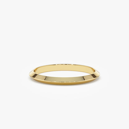 14K Knife Edge Wedding Band | 2MM Thin Comfort Fit Ring | Minimalist Gold Band for Women | VLOVE