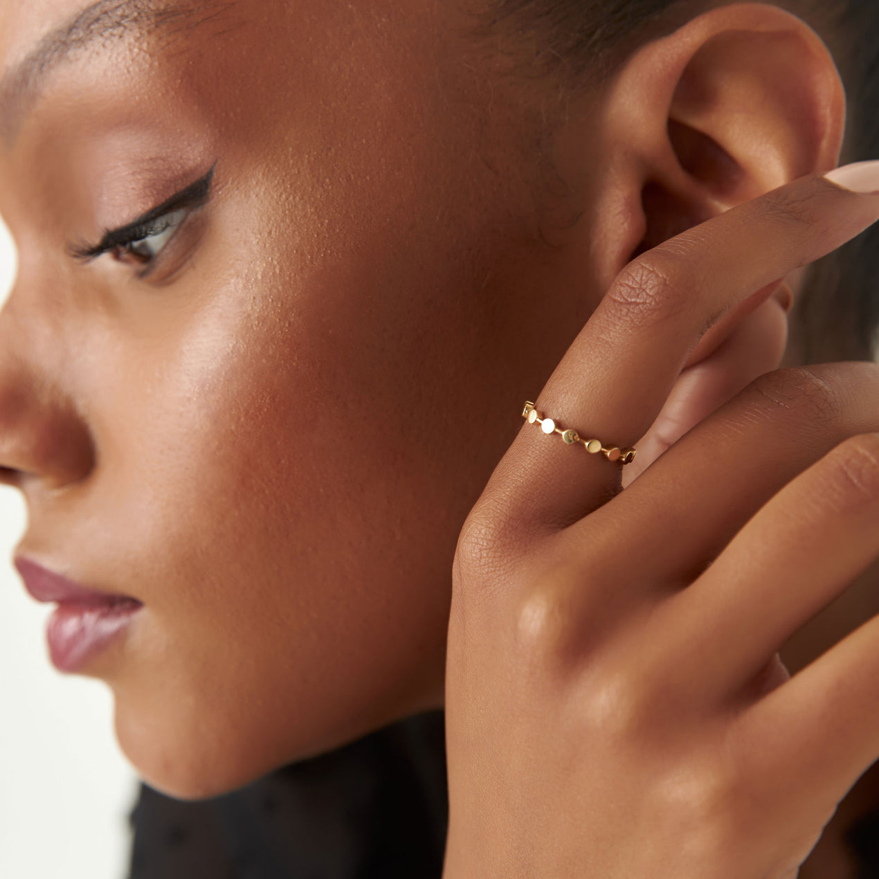 14K Geometric Bead Stacking Ring | Tiny Round Beads Design | Delicate Layering Jewelry | VLOVE