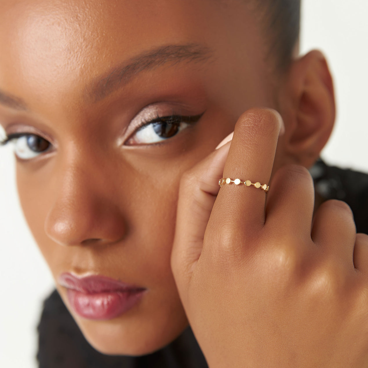14K Geometric Bead Stacking Ring | Tiny Round Beads Design | Delicate Layering Jewelry | VLOVE