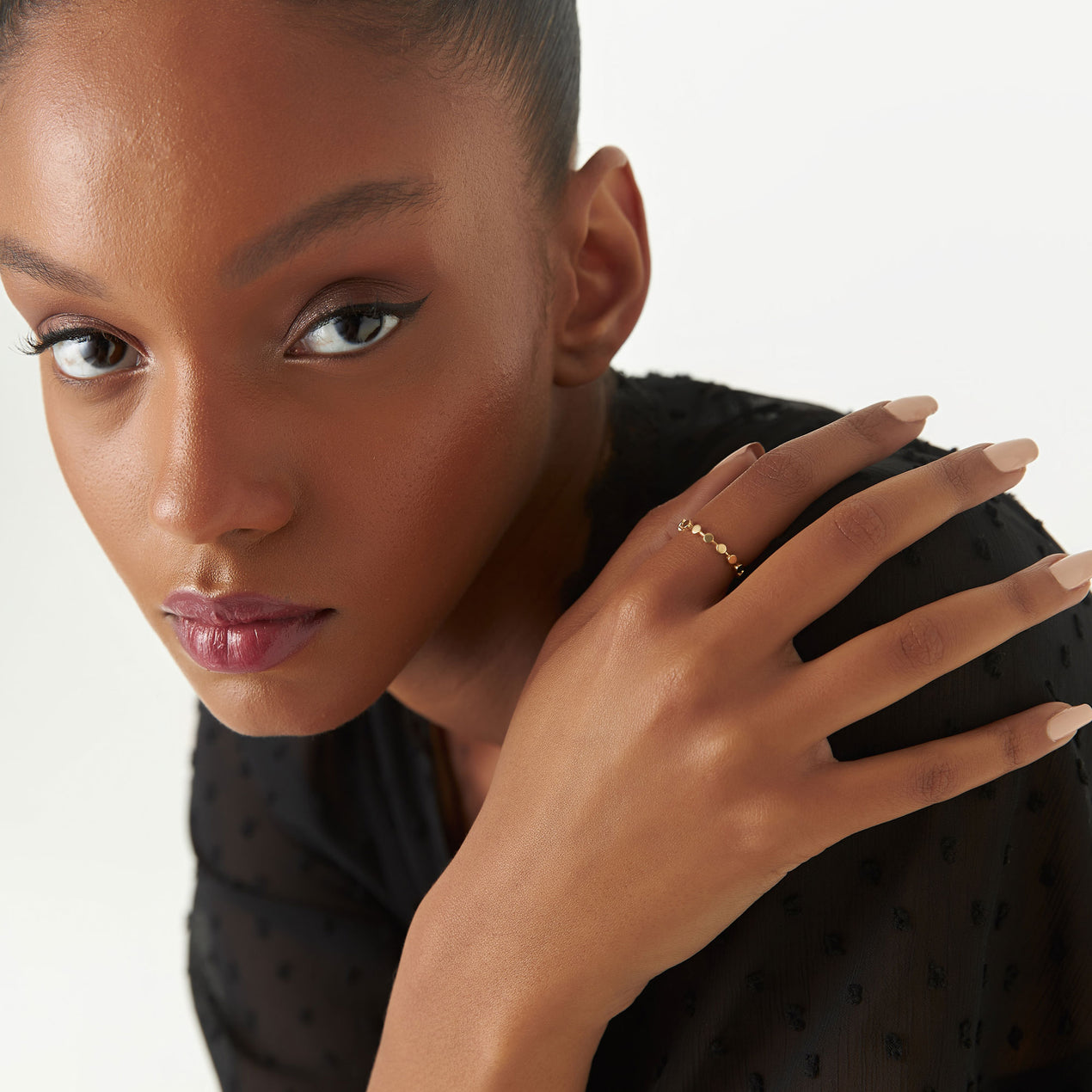 14K Geometric Bead Stacking Ring | Tiny Round Beads Design | Delicate Layering Jewelry | VLOVE