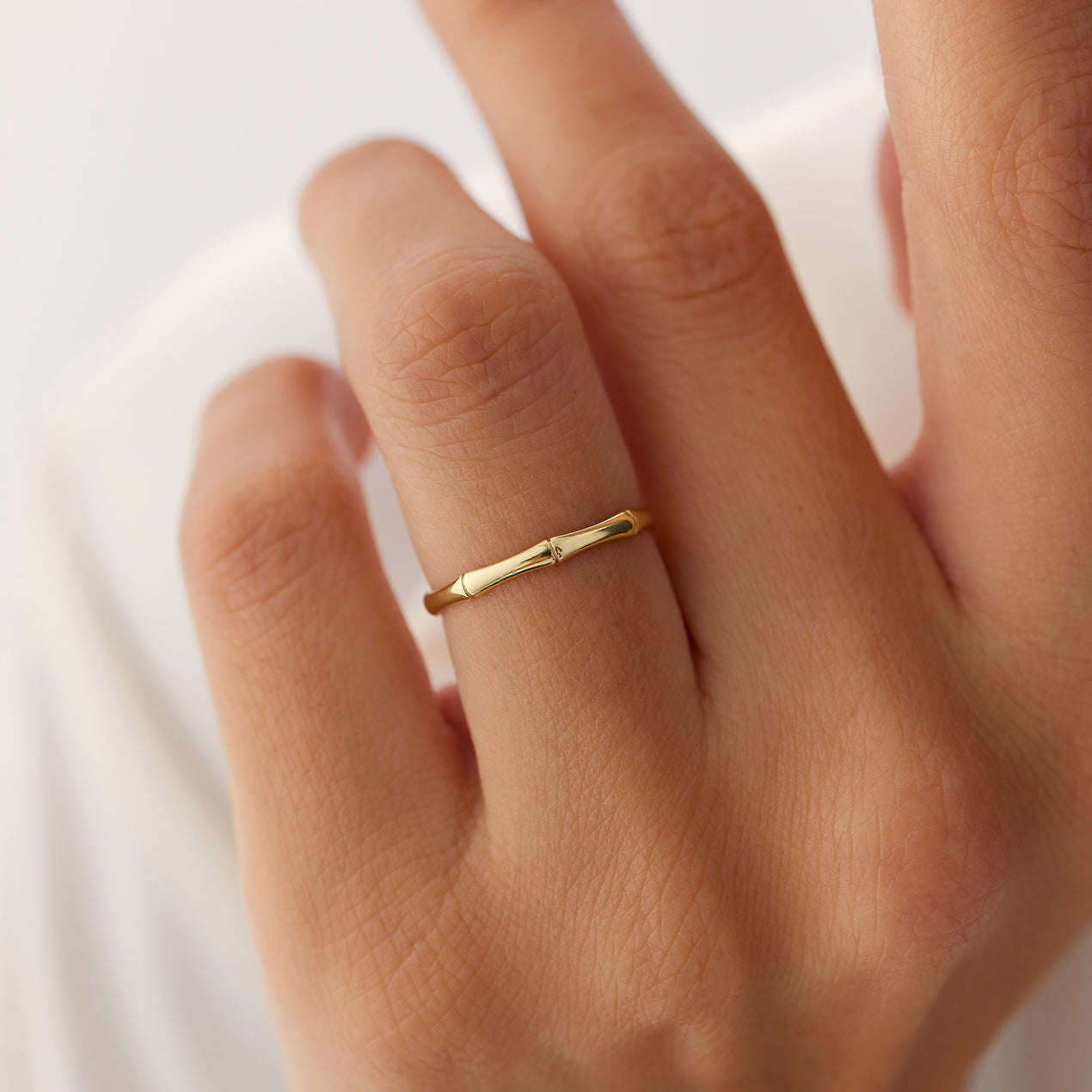 14K Gold Bamboo Ring | Dainty Minimalist Band | Nature Inspired Jewelry for Women