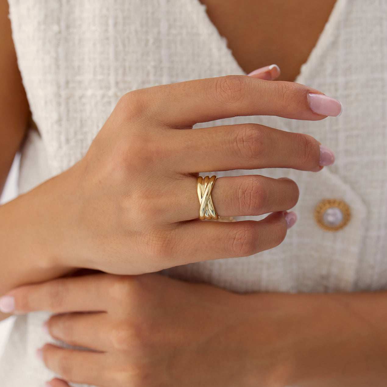 14K Solid Gold Multi-Strand Crossover Ring | Interlaced Stacking Band | Minimalist Jewelry for Women