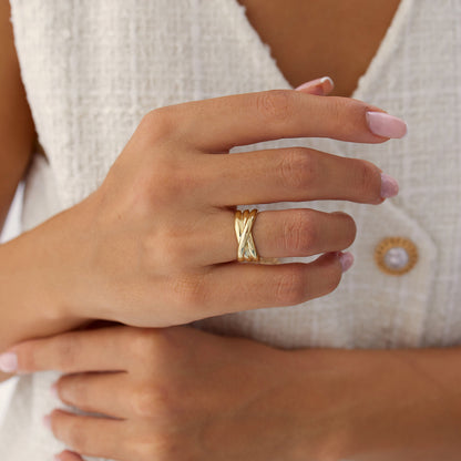 14K Solid Gold Multi-Strand Crossover Ring | Interlaced Stacking Band | Minimalist Jewelry for Women