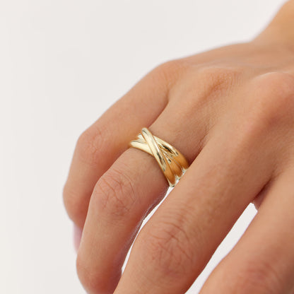14K Solid Gold Multi-Strand Crossover Ring | Interlaced Stacking Band | Minimalist Jewelry for Women