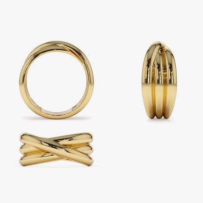 14K Solid Gold Multi-Strand Crossover Ring | Interlaced Stacking Band | Minimalist Jewelry for Women