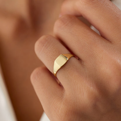 14K Solid Gold Square Signet Ring | Custom Engraving Wedding Band for Men & Women | VLOVE