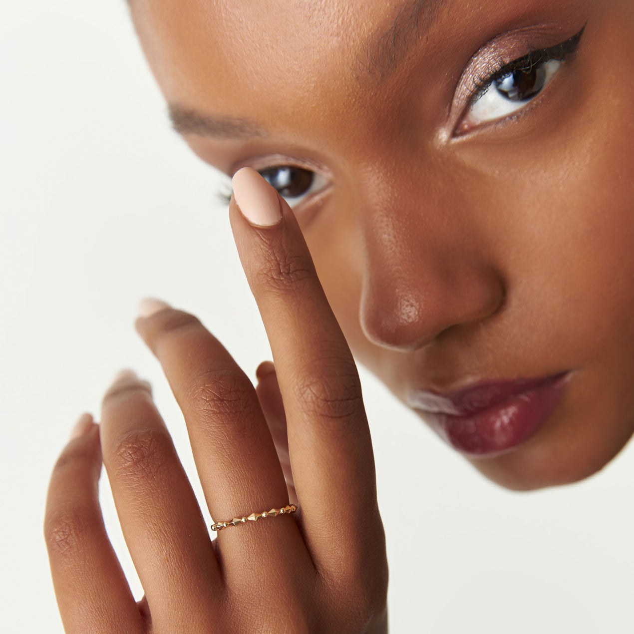 14K Gold Pyramid and Bead Stacking Ring | Geometric Minimalist Band for Women | Layering Jewelry | VLOVE