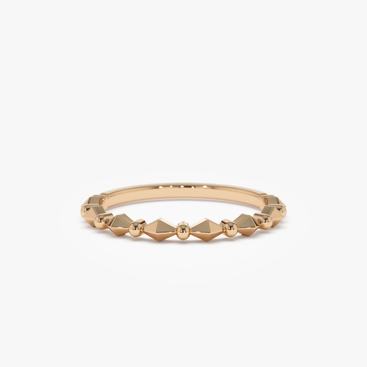 14K Gold Pyramid and Bead Stacking Ring | Geometric Minimalist Band for Women | Layering Jewelry | VLOVE