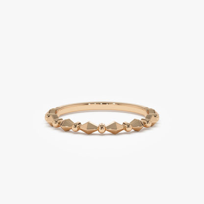 14K Gold Pyramid and Bead Stacking Ring | Geometric Minimalist Band for Women | Layering Jewelry | VLOVE