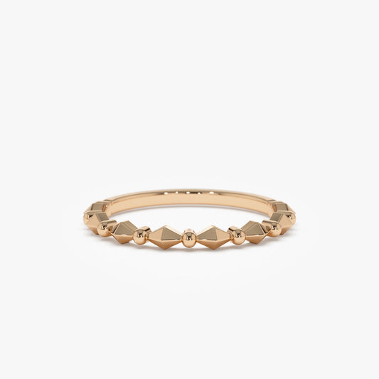 14K Gold Pyramid and Bead Stacking Ring | Geometric Minimalist Band for Women | Layering Jewelry | VLOVE