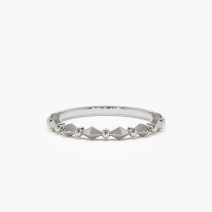 14K Gold Pyramid and Bead Stacking Ring | Geometric Minimalist Band for Women | Layering Jewelry | VLOVE