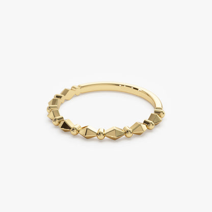 14K Gold Pyramid and Bead Stacking Ring | Geometric Minimalist Band for Women | Layering Jewelry | VLOVE