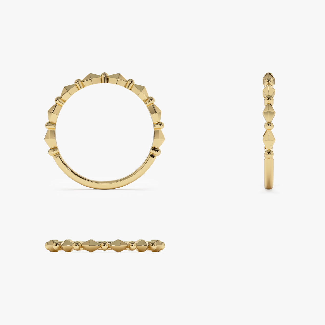14K Gold Pyramid and Bead Stacking Ring | Geometric Minimalist Band for Women | Layering Jewelry | VLOVE