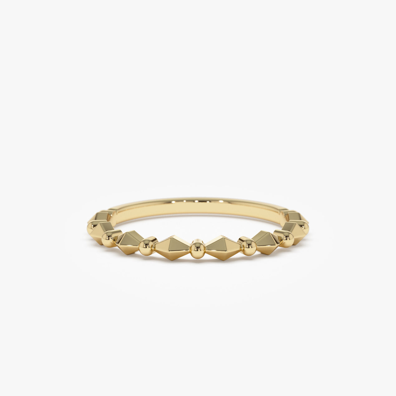 14K Gold Pyramid and Bead Stacking Ring | Geometric Minimalist Band for Women | Layering Jewelry | VLOVE