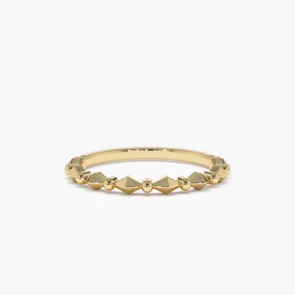 14K Gold Pyramid and Bead Stacking Ring | Geometric Minimalist Band for Women | Layering Jewelry | VLOVE