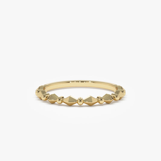 14K Gold Pyramid and Bead Stacking Ring | Geometric Minimalist Band for Women | Layering Jewelry | VLOVE