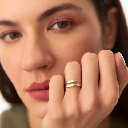 14K Gold Crossover Ring | Stackable Minimalist Band | Dainty Layering Ring for Women | VLOVE