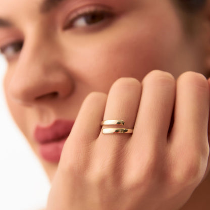14K Gold Crossover Ring | Stackable Minimalist Band | Dainty Layering Ring for Women | VLOVE