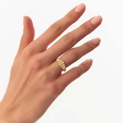 14K Fluted Graduating Ring | Bold Statement Band | Wide Stacking Jewelry for Women | VLOVE